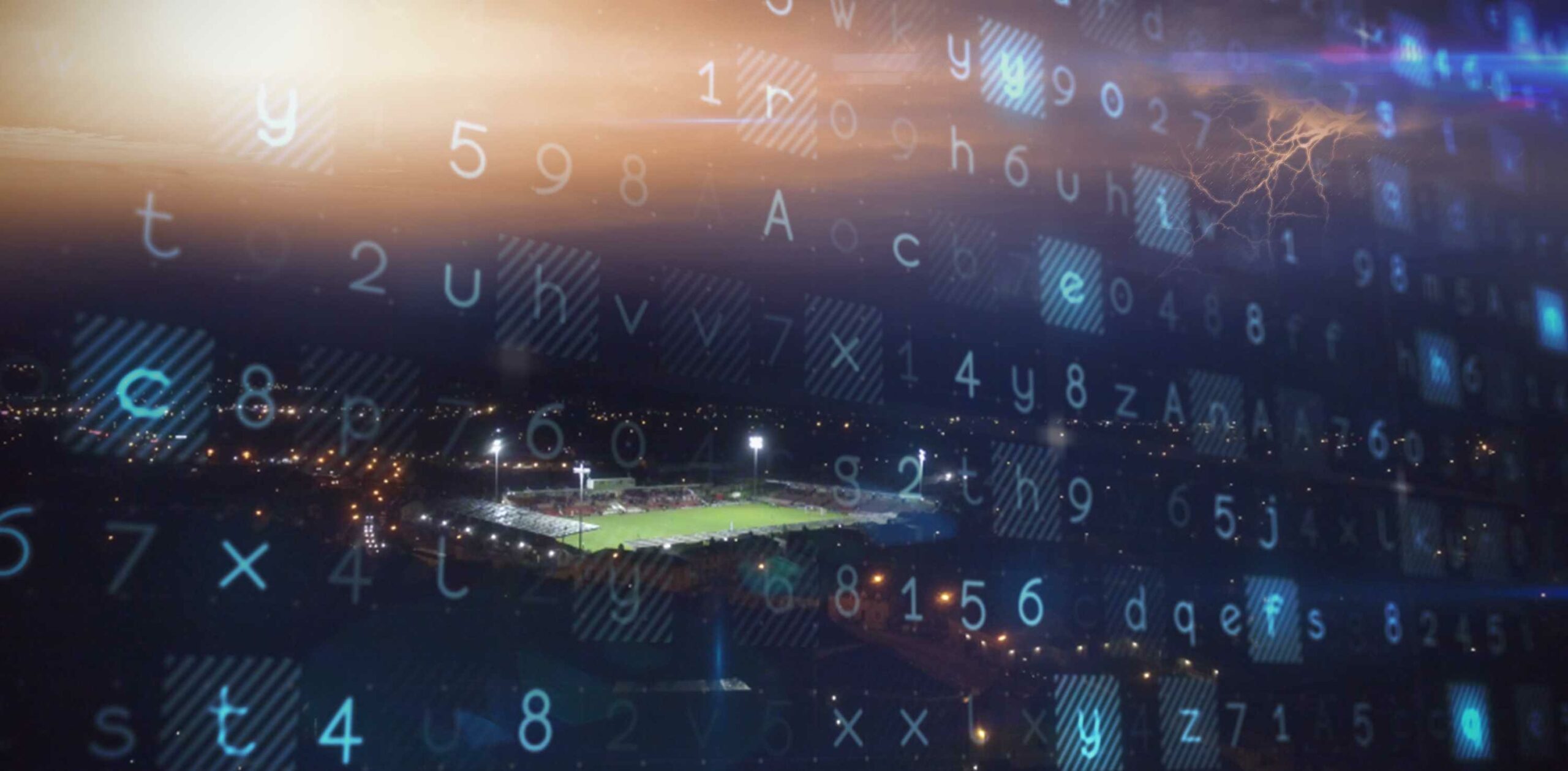 data led scouting - image of a football stadium with data and numbers over the top
